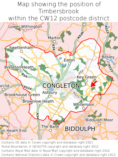 Map showing location of Timbersbrook within CW12