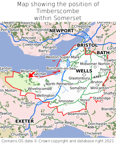 Map showing location of Timberscombe within Somerset