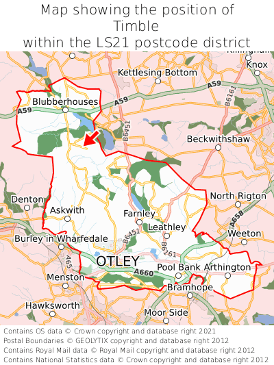 Map showing location of Timble within LS21