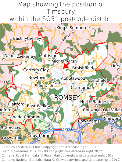 Map showing location of Timsbury within SO51