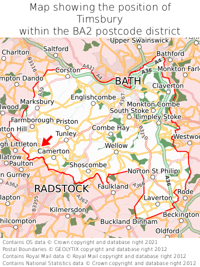 Map showing location of Timsbury within BA2