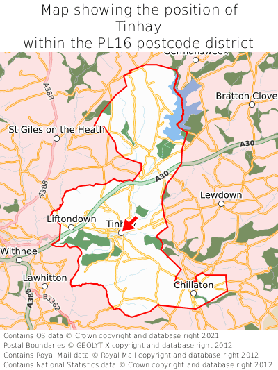 Map showing location of Tinhay within PL16