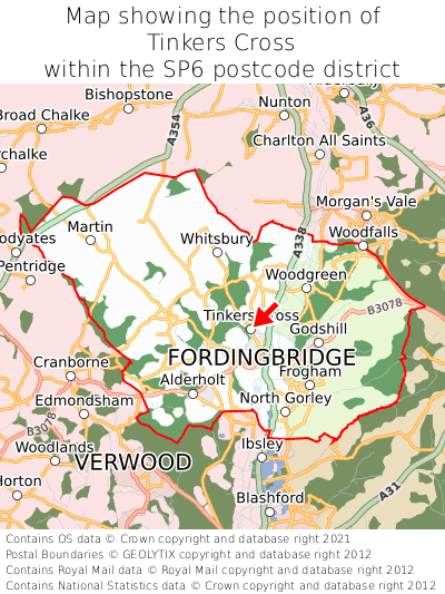 Map showing location of Tinkers Cross within SP6