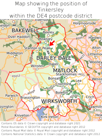 Map showing location of Tinkersley within DE4