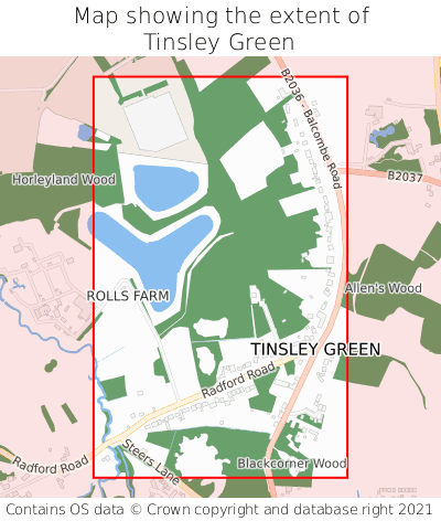 Map showing extent of Tinsley Green as bounding box