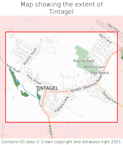 Map showing extent of Tintagel as bounding box