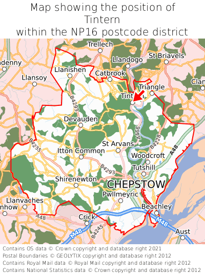 Map showing location of Tintern within NP16