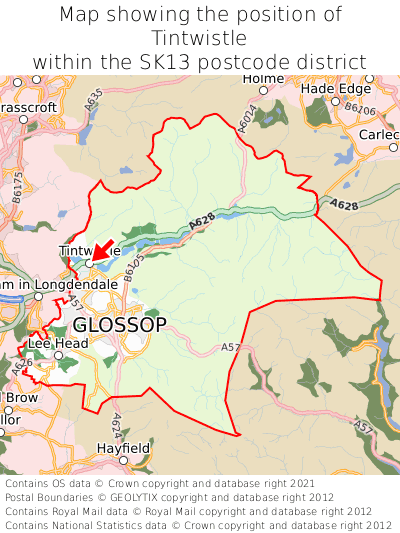 Map showing location of Tintwistle within SK13