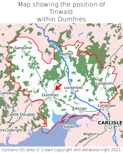 Map showing location of Tinwald within Dumfries