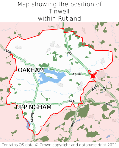 Map showing location of Tinwell within Rutland