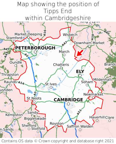 Map showing location of Tipps End within Cambridgeshire