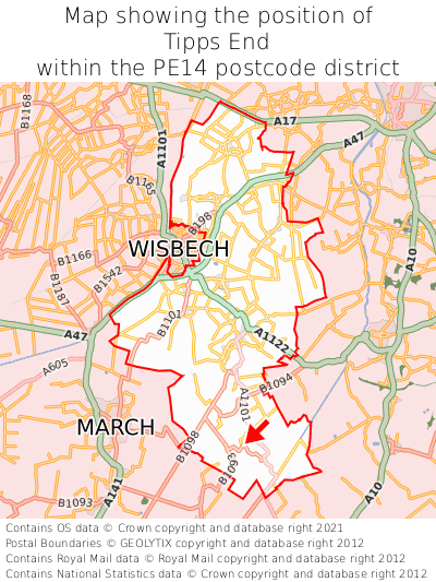 Map showing location of Tipps End within PE14