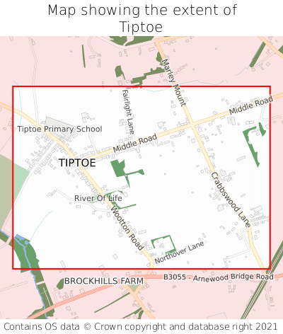 Map showing extent of Tiptoe as bounding box