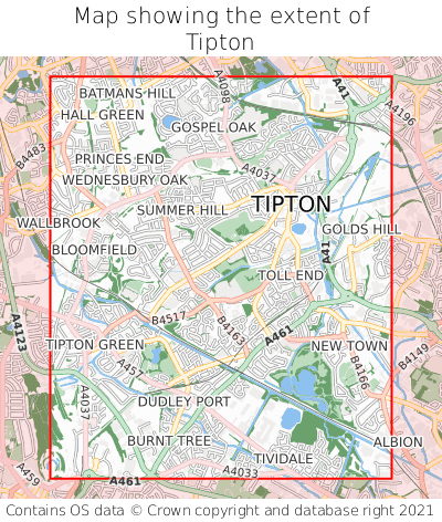 Map showing extent of Tipton as bounding box