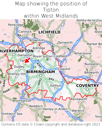 Map showing location of Tipton within West Midlands