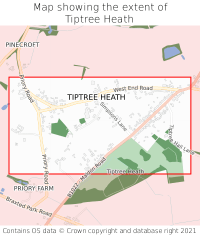 Map showing extent of Tiptree Heath as bounding box