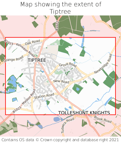 Map showing extent of Tiptree as bounding box