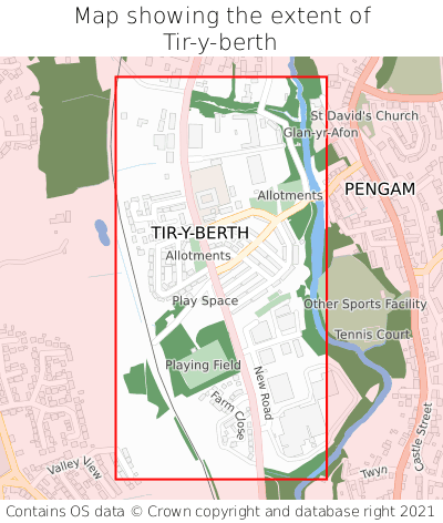 Map showing extent of Tir-y-berth as bounding box