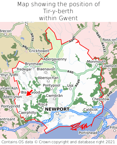 Map showing location of Tir-y-berth within Gwent