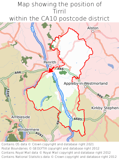 Map showing location of Tirril within CA10