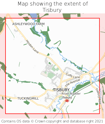 Map showing extent of Tisbury as bounding box