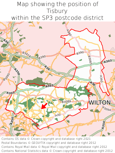 Map showing location of Tisbury within SP3