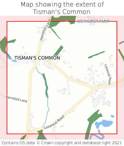 Map showing extent of Tisman's Common as bounding box