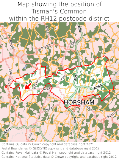 Map showing location of Tisman's Common within RH12