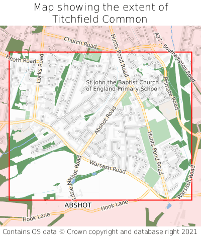 Map showing extent of Titchfield Common as bounding box