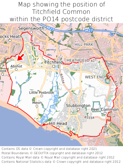 Map showing location of Titchfield Common within PO14