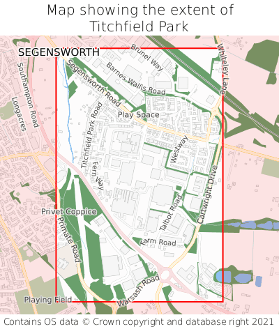 Map showing extent of Titchfield Park as bounding box