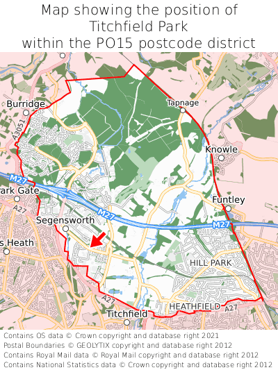 Map showing location of Titchfield Park within PO15