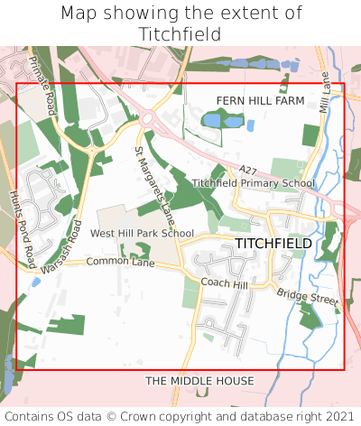 Map showing extent of Titchfield as bounding box