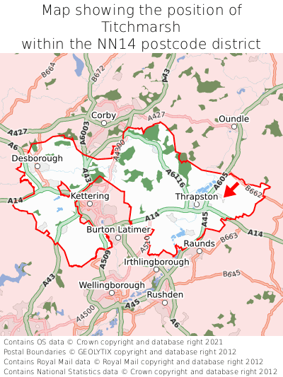 Map showing location of Titchmarsh within NN14