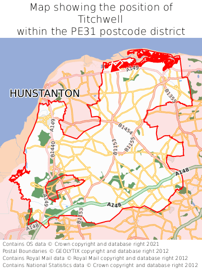 Map showing location of Titchwell within PE31