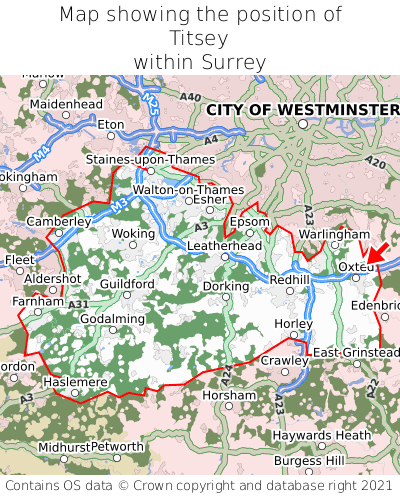Map showing location of Titsey within Surrey