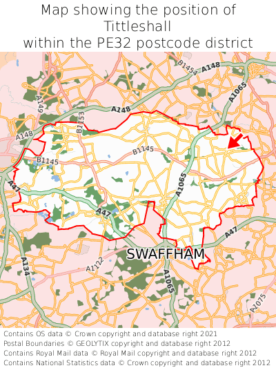 Map showing location of Tittleshall within PE32