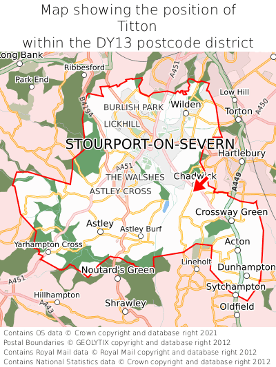 Map showing location of Titton within DY13