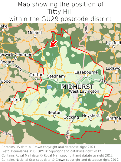 Map showing location of Titty Hill within GU29
