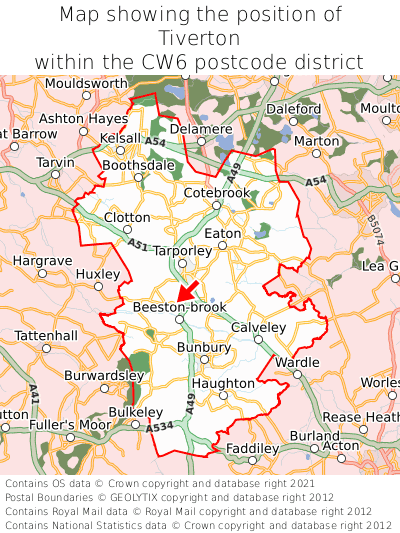 Map showing location of Tiverton within CW6