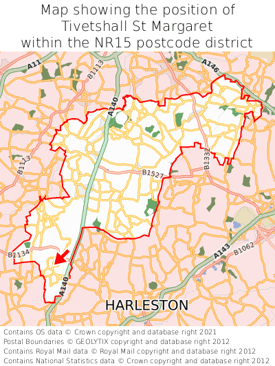Map showing location of Tivetshall St Margaret within NR15
