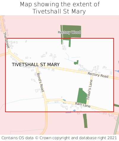 Map showing extent of Tivetshall St Mary as bounding box