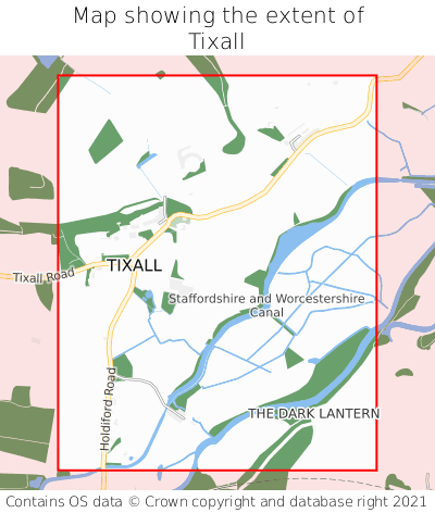 Map showing extent of Tixall as bounding box