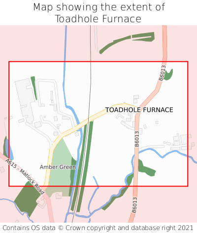 Map showing extent of Toadhole Furnace as bounding box