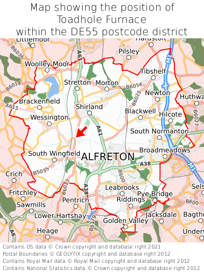 Map showing location of Toadhole Furnace within DE55