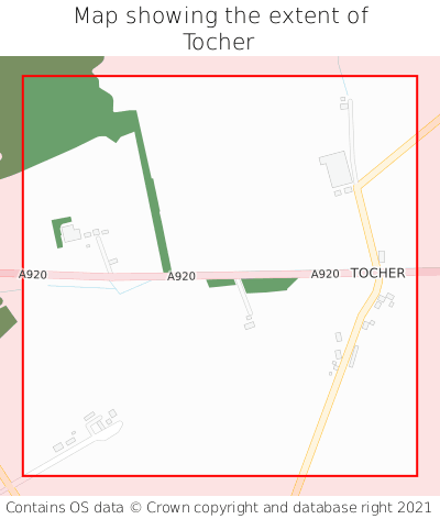 Map showing extent of Tocher as bounding box