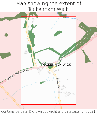 Map showing extent of Tockenham Wick as bounding box