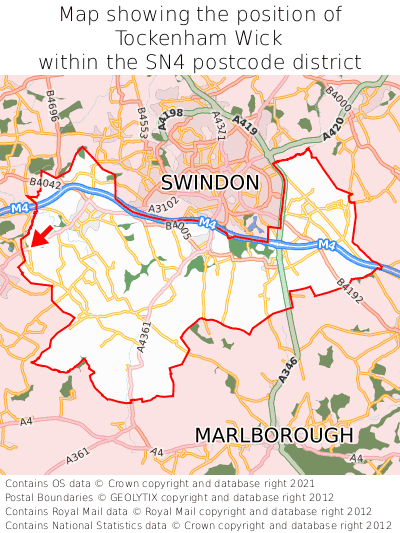 Map showing location of Tockenham Wick within SN4