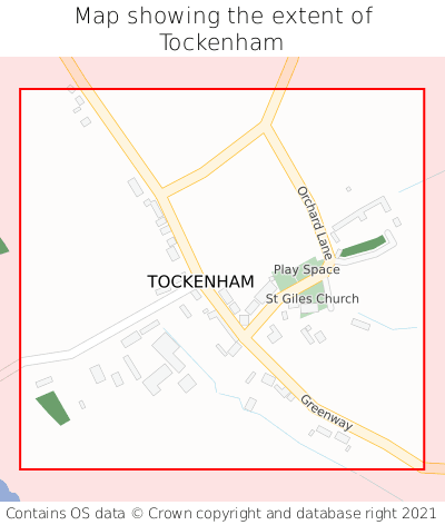 Map showing extent of Tockenham as bounding box