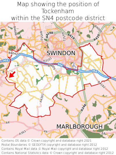 Map showing location of Tockenham within SN4